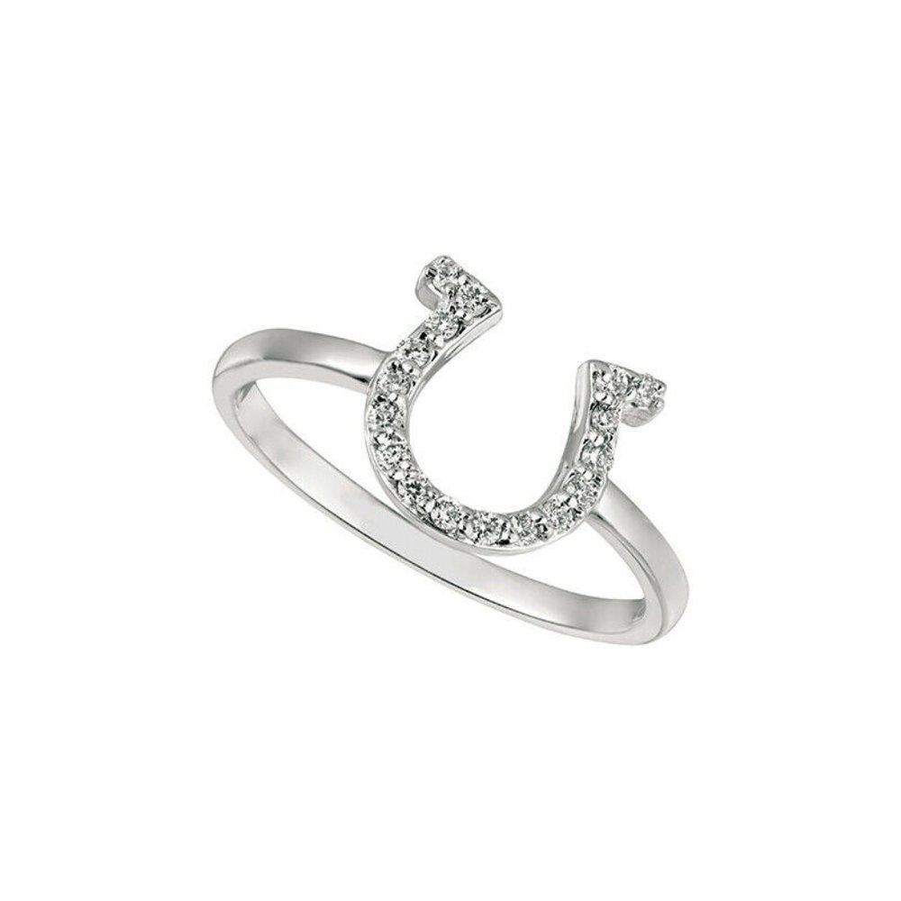0.15 Carat Natural Diamond Horseshoe Ring Band G SI 14K White Gold